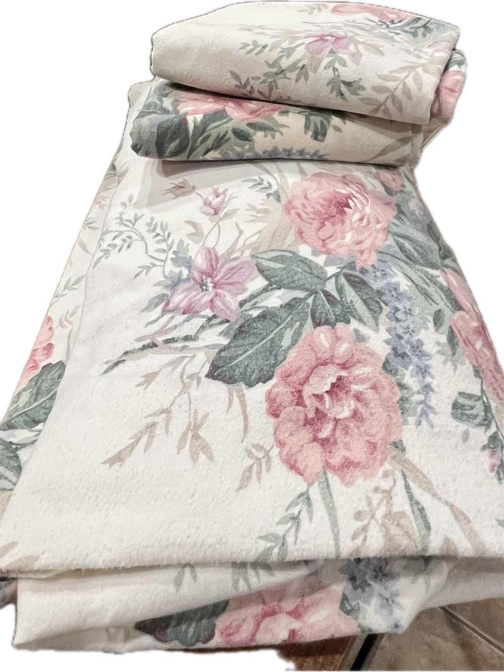 Vintage Royalton Floral Cotton Flannel Fitted Sheet & 2 Std Pillowcases Floral